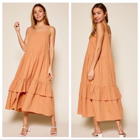 22  Monique Sleeveless Double Ruffle Midi Dress - Picture 2 of 3